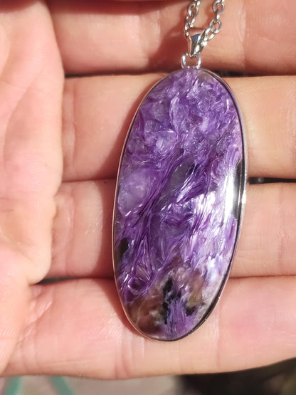 Charoite - 925 argent serti collier de pierres précieuses violet violet pierre de guérison naturelle énergie rareté homme femme il son cadeau noble qualité haute qualité