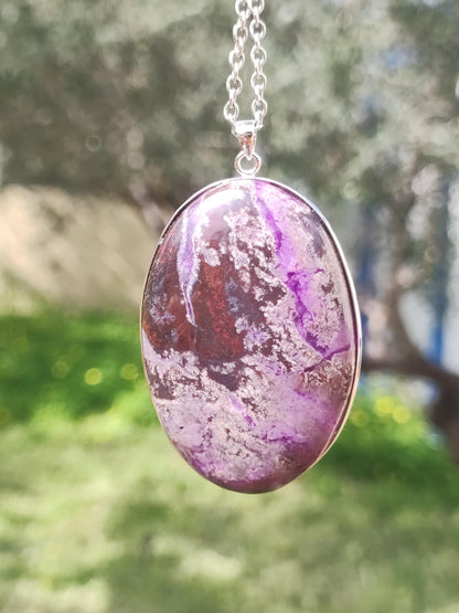 XL Sugilite / Sugilite including 925 silver setting, purple lilac gemstone necklace, natural healing stone, energy rarity, man, woman, he/she, gift, elegant