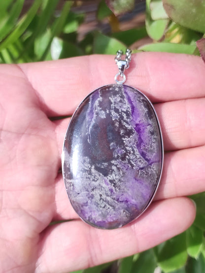 XL Sugilite / Sugilite including 925 silver setting, purple lilac gemstone necklace, natural healing stone, energy rarity, man, woman, he/she, gift, elegant