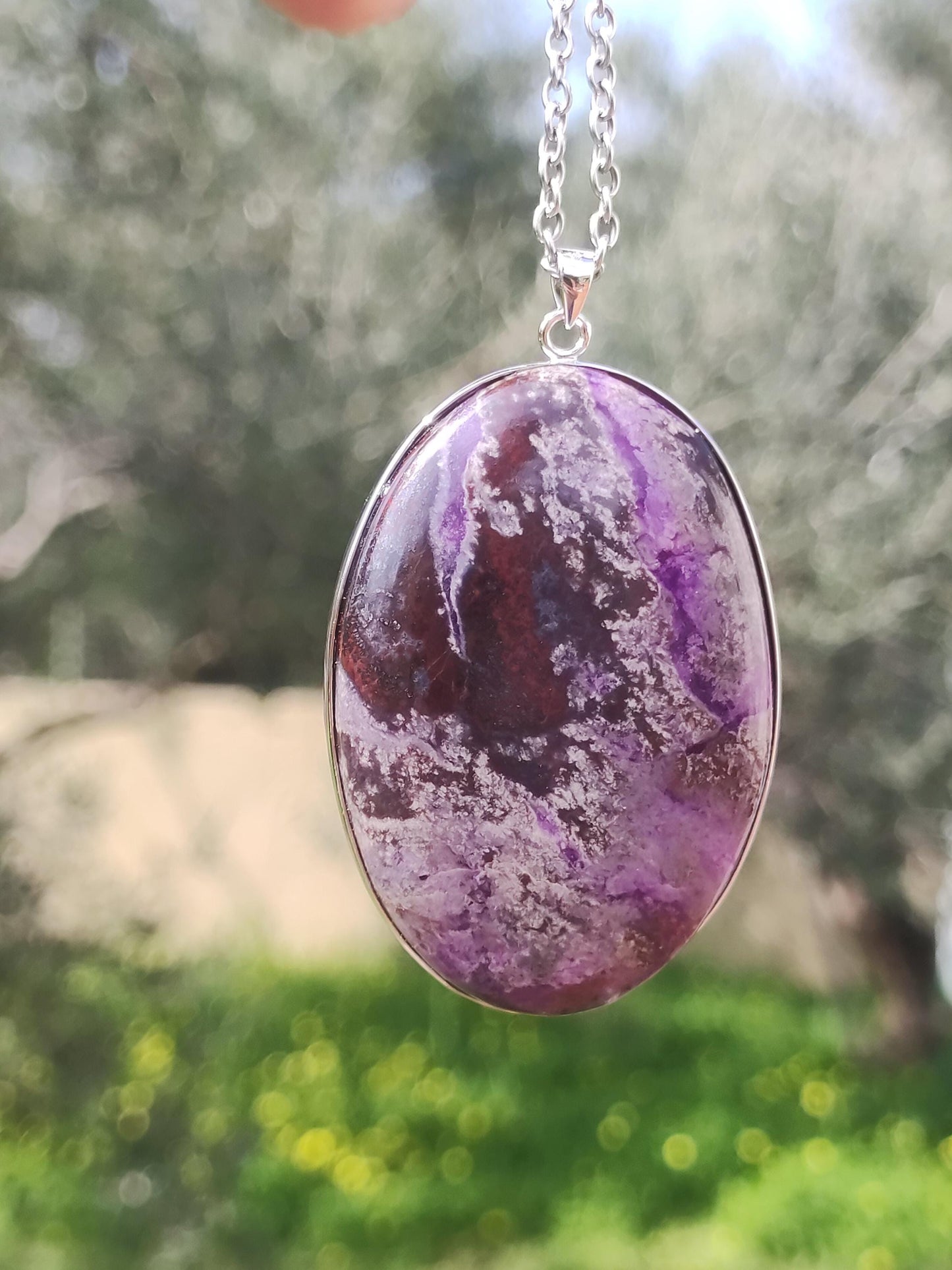 XL Sugilite / Sugilite including 925 silver setting, purple lilac gemstone necklace, natural healing stone, energy rarity, man, woman, he/she, gift, elegant