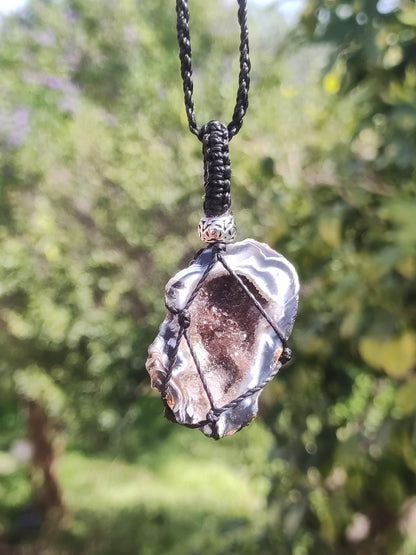 Achat Druzy Geode - Makramee Edelstein Kette Boho Ethno Vintage Natur Heilstein Energie Gechenk Er Sie Mann Frau Freundin Handarbeit Berlin