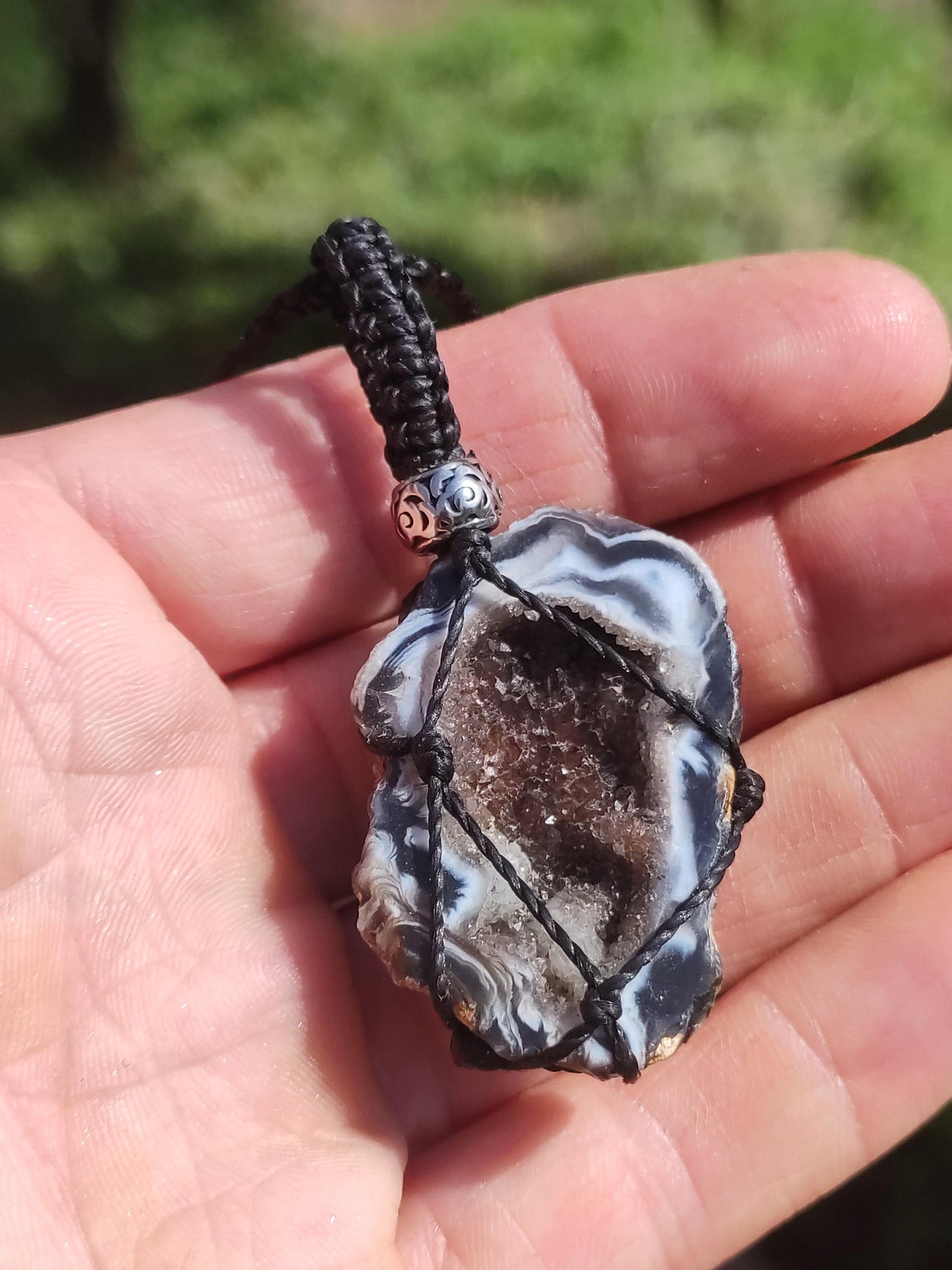 Achat Druzy Geode - Makramee Edelstein Kette Boho Ethno Vintage Natur Heilstein Energie Gechenk Er Sie Mann Frau Freundin Handarbeit Berlin