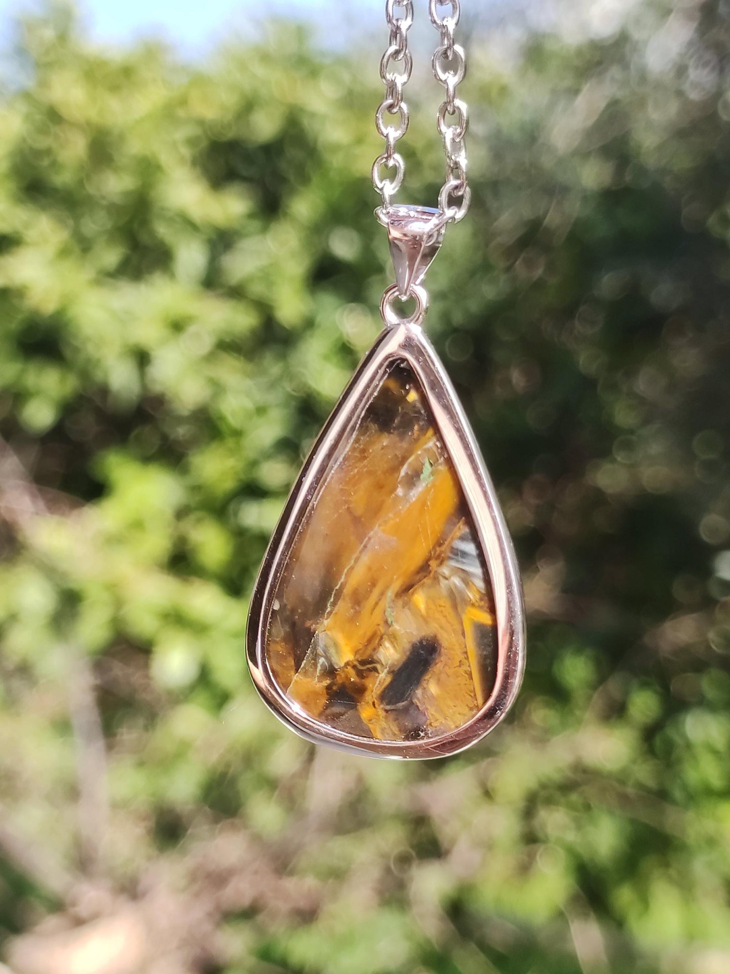 Pietersite or - Collier de pierres précieuses en argent sterling 925 Protection de la nature Rareté Pierre de guérison Cristal Homme Femme Cadeau He She Réflexion chatoyante