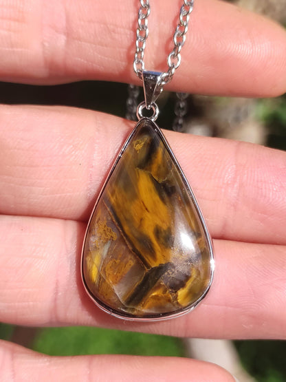 Pietersite or - Collier de pierres précieuses en argent sterling 925 Protection de la nature Rareté Pierre de guérison Cristal Homme Femme Cadeau He She Réflexion chatoyante