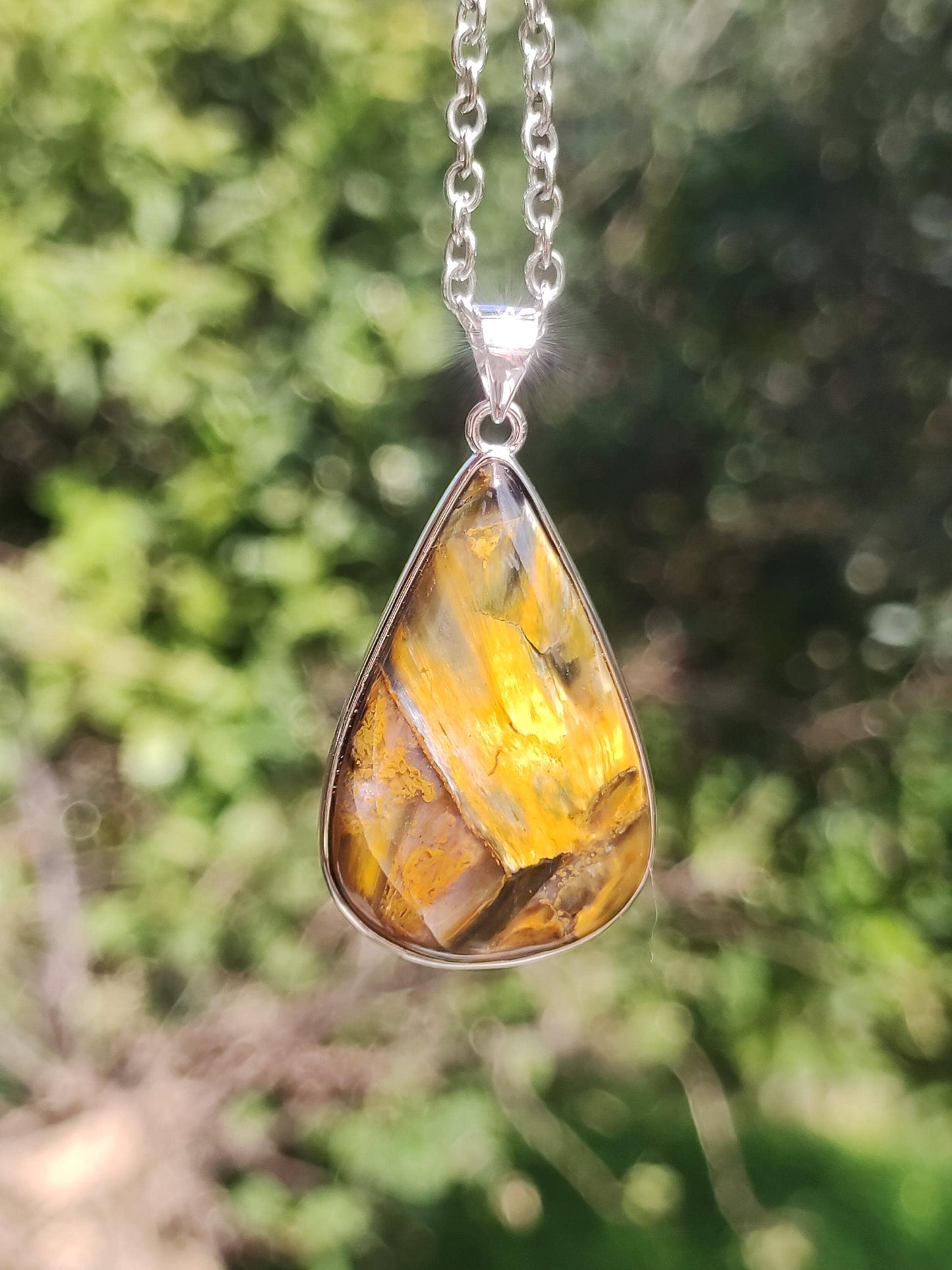 Pietersite or - Collier de pierres précieuses en argent sterling 925 Protection de la nature Rareté Pierre de guérison Cristal Homme Femme Cadeau He She Réflexion chatoyante