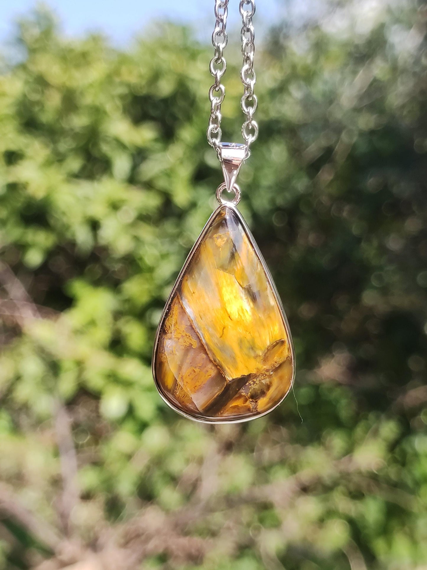 Pietersite or - Collier de pierres précieuses en argent sterling 925 Protection de la nature Rareté Pierre de guérison Cristal Homme Femme Cadeau He She Réflexion chatoyante