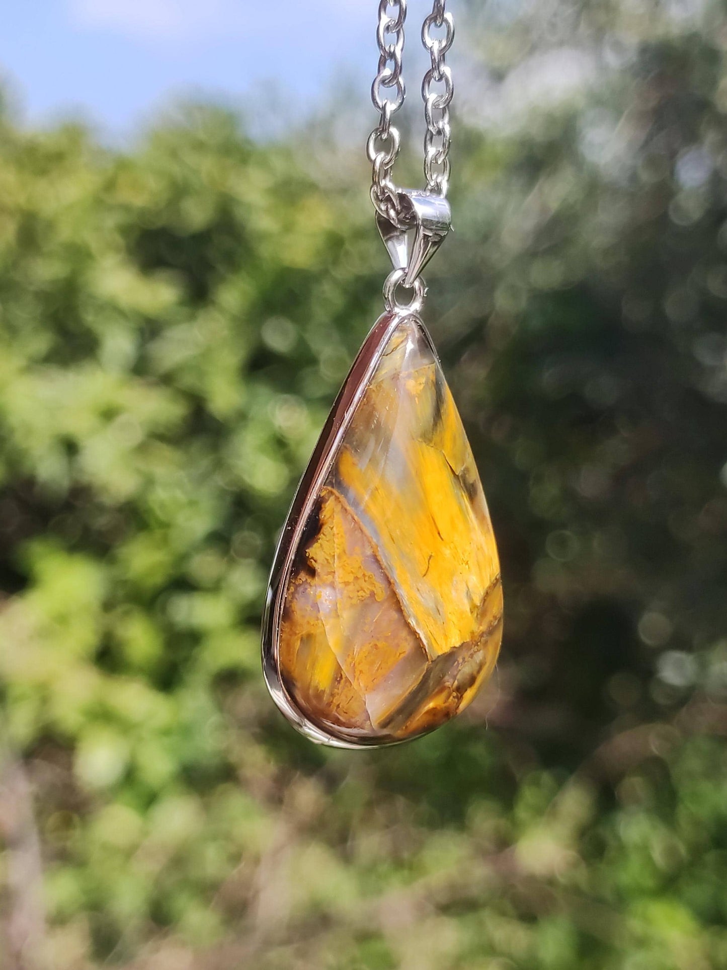 Pietersite or - Collier de pierres précieuses en argent sterling 925 Protection de la nature Rareté Pierre de guérison Cristal Homme Femme Cadeau He She Réflexion chatoyante