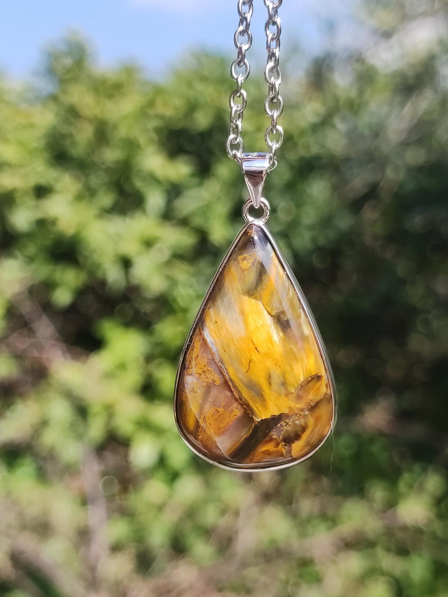 Pietersite or - Collier de pierres précieuses en argent sterling 925 Protection de la nature Rareté Pierre de guérison Cristal Homme Femme Cadeau He She Réflexion chatoyante