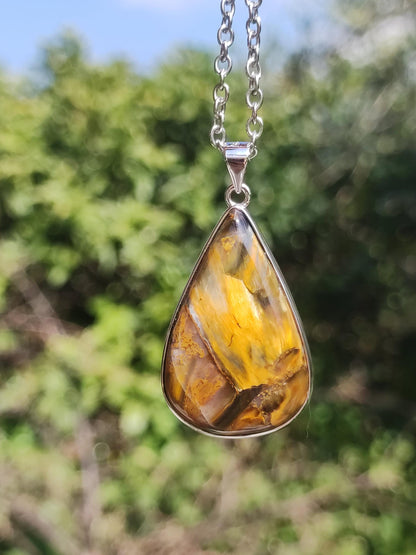 Pietersite or - Collier de pierres précieuses en argent sterling 925 Protection de la nature Rareté Pierre de guérison Cristal Homme Femme Cadeau He She Réflexion chatoyante