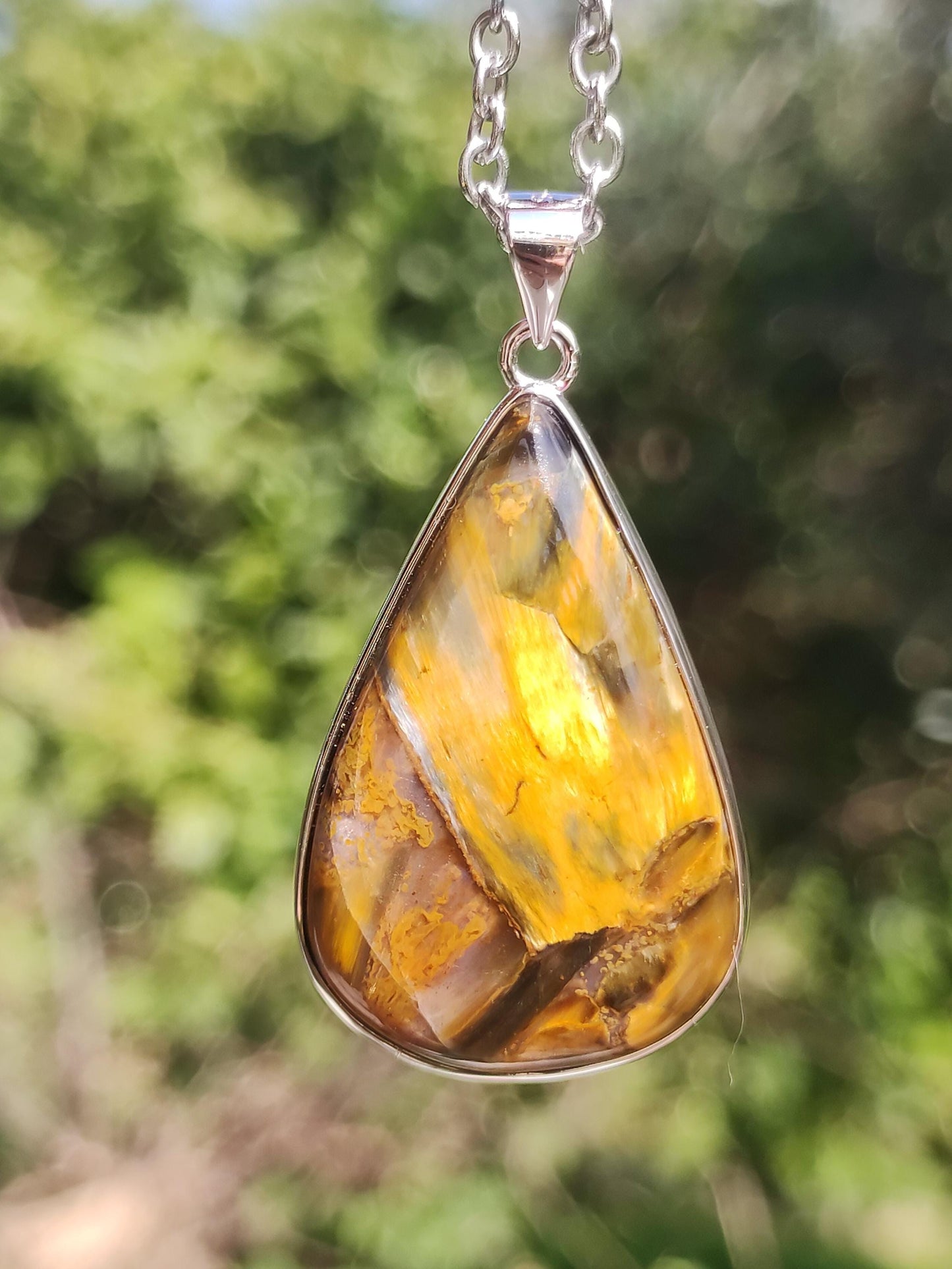 Pietersite or - Collier de pierres précieuses en argent sterling 925 Protection de la nature Rareté Pierre de guérison Cristal Homme Femme Cadeau He She Réflexion chatoyante