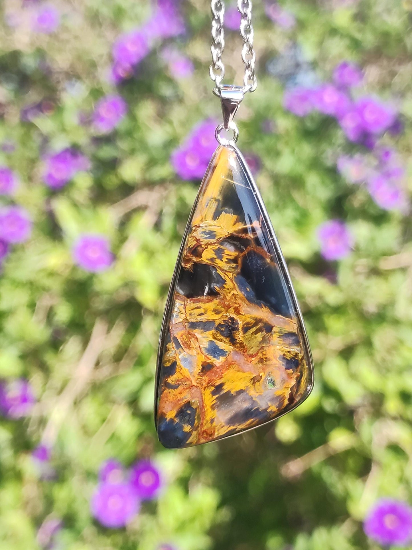 Pietersite or - Collier de pierres précieuses en argent sterling 925 Protection de la nature Rareté Pierre de guérison Cristal Homme Femme Cadeau He She Réflexion chatoyante