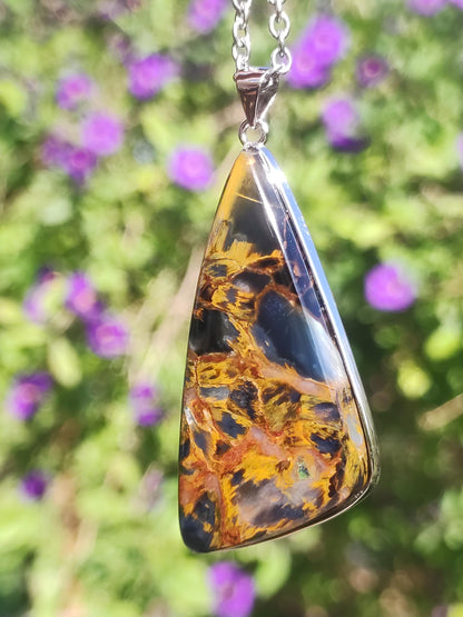 Pietersite or - Collier de pierres précieuses en argent sterling 925 Protection de la nature Rareté Pierre de guérison Cristal Homme Femme Cadeau He She Réflexion chatoyante