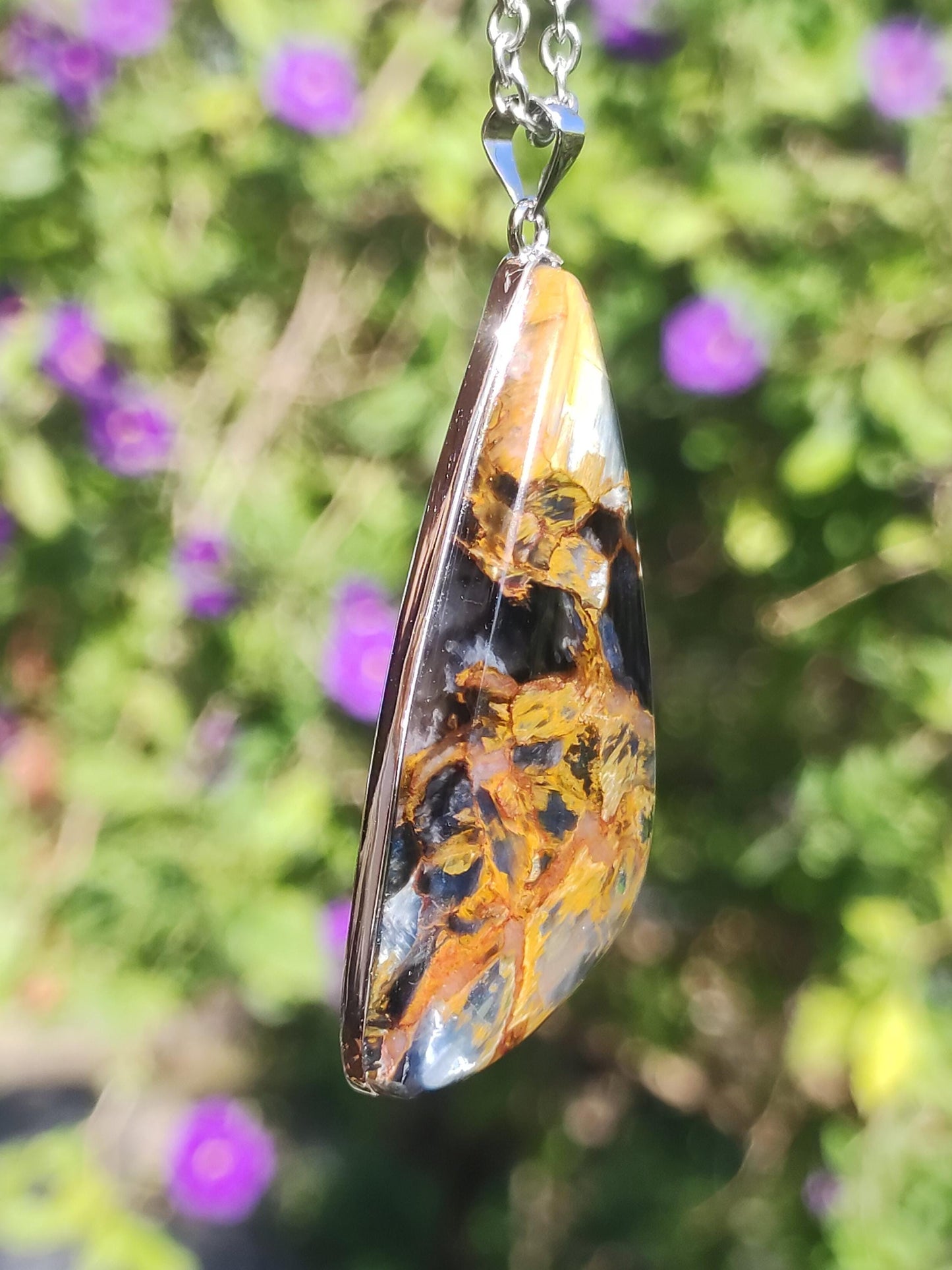 Pietersite or - Collier de pierres précieuses en argent sterling 925 Protection de la nature Rareté Pierre de guérison Cristal Homme Femme Cadeau He She Réflexion chatoyante