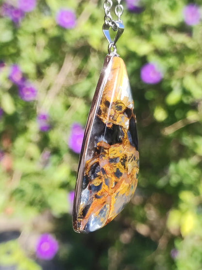Pietersite or - Collier de pierres précieuses en argent sterling 925 Protection de la nature Rareté Pierre de guérison Cristal Homme Femme Cadeau He She Réflexion chatoyante