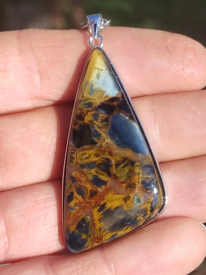 Pietersite or - Collier de pierres précieuses en argent sterling 925 Protection de la nature Rareté Pierre de guérison Cristal Homme Femme Cadeau He She Réflexion chatoyante