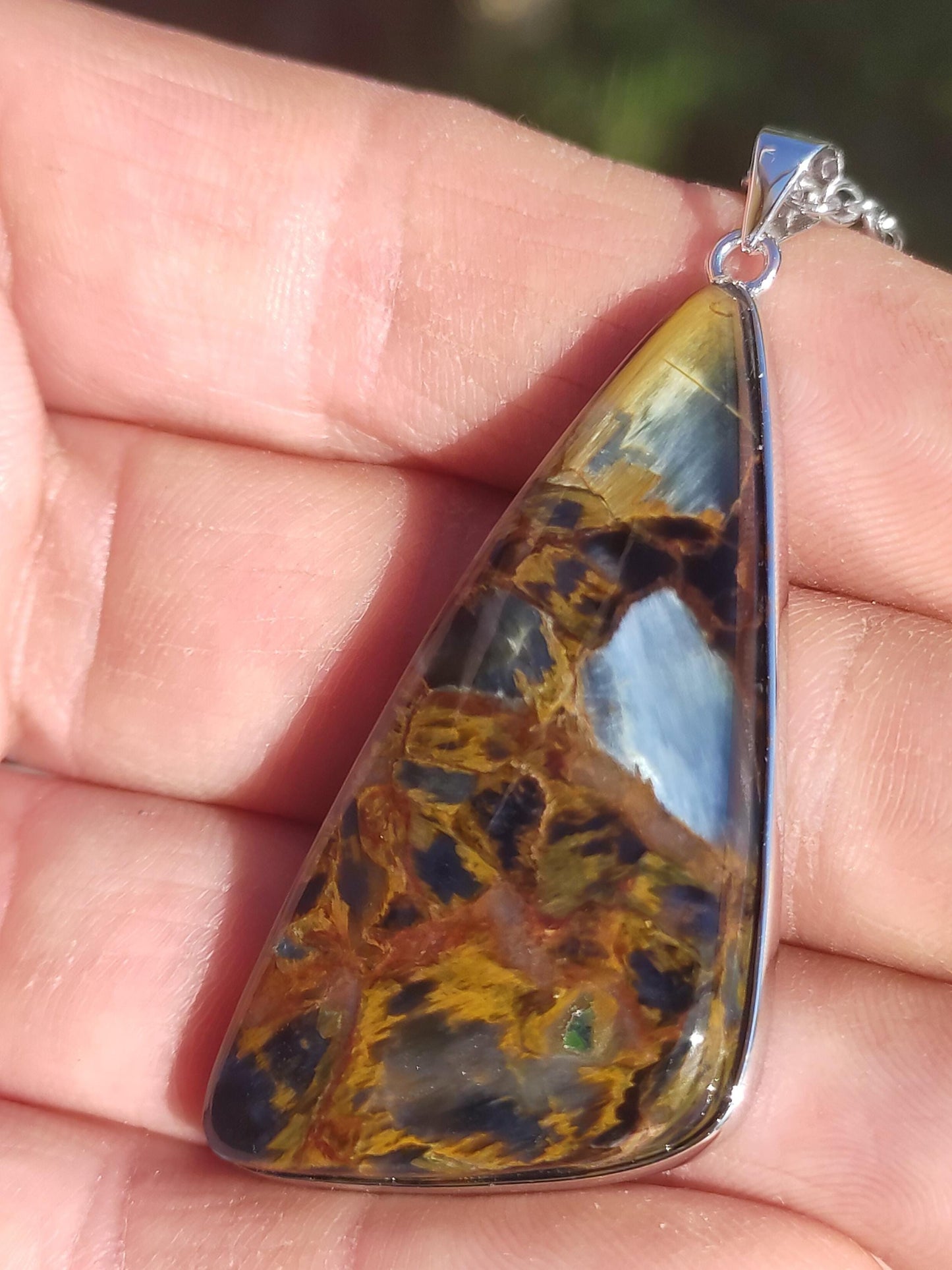 Pietersite or - Collier de pierres précieuses en argent sterling 925 Protection de la nature Rareté Pierre de guérison Cristal Homme Femme Cadeau He She Réflexion chatoyante