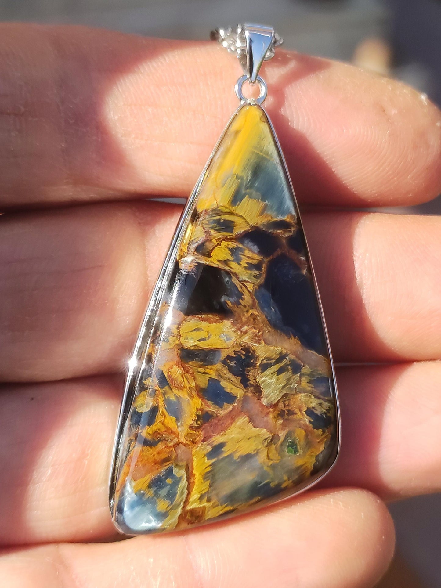 Pietersite or - Collier de pierres précieuses en argent sterling 925 Protection de la nature Rareté Pierre de guérison Cristal Homme Femme Cadeau He She Réflexion chatoyante