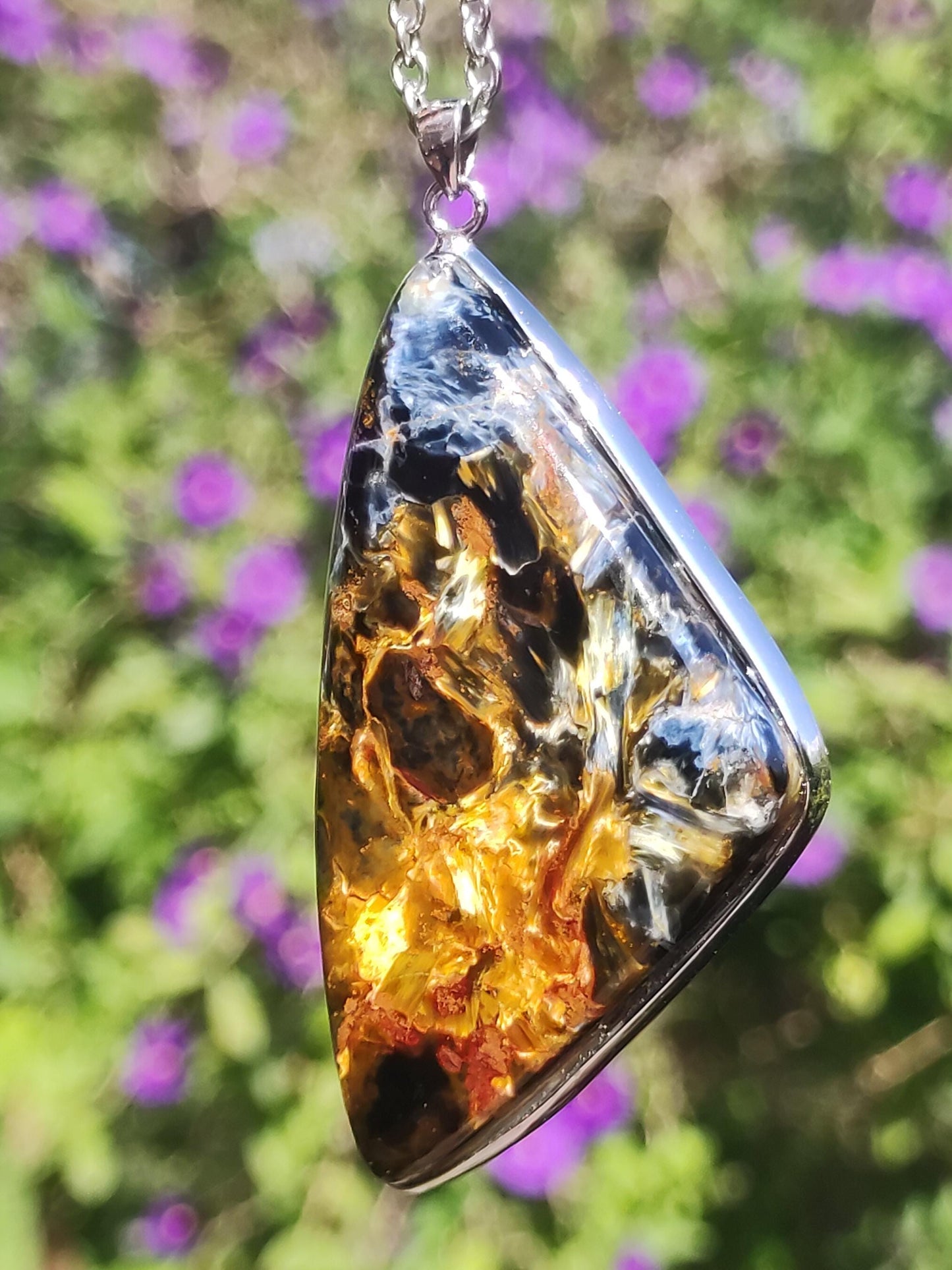 Pietersite or AAA - Collier de pierres précieuses en argent sterling 925 Rareté naturelle Pierre de guérison Cristal Homme Femme He She Gift Shimmer Reflection