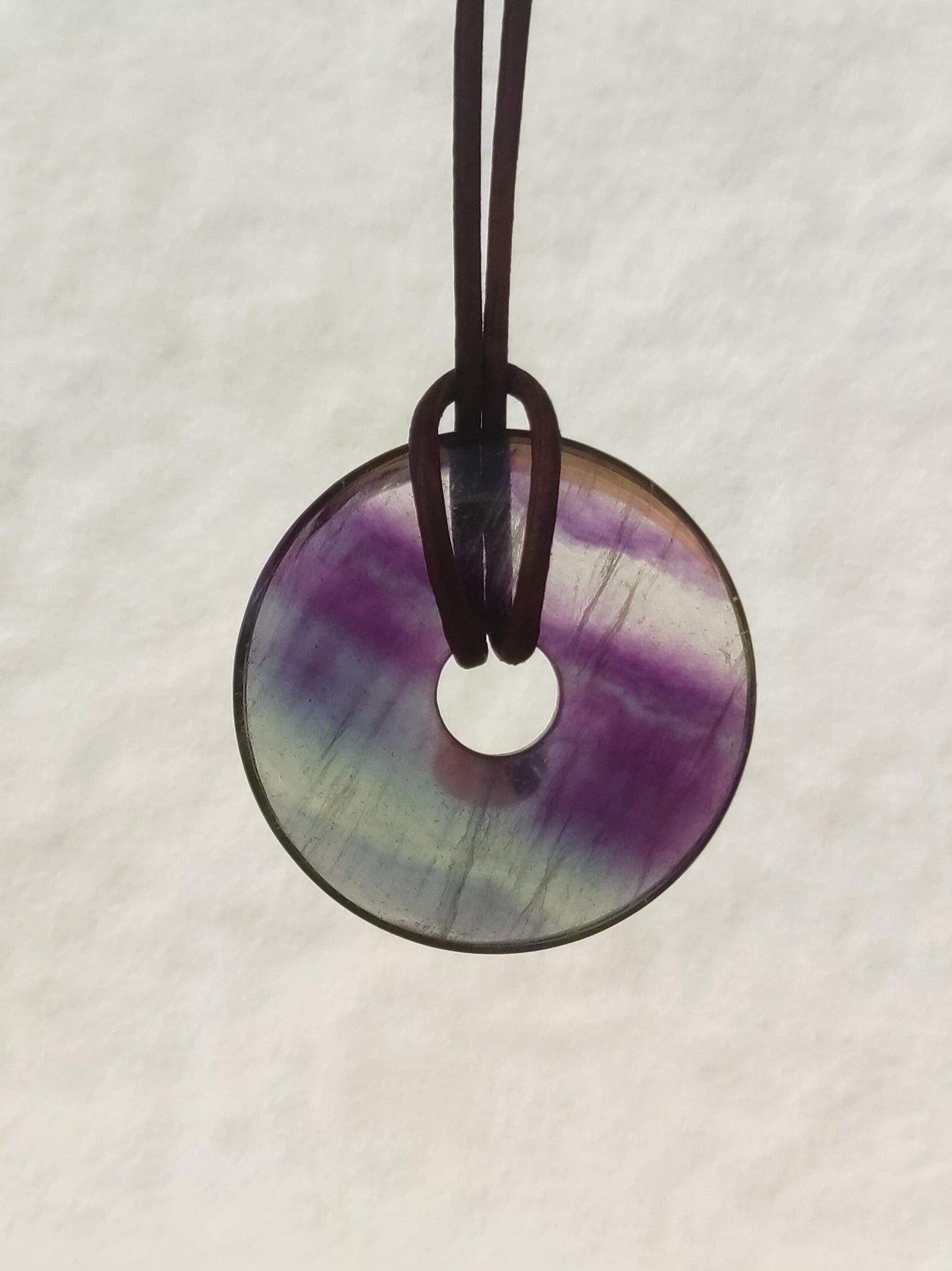 Rainbow Fluorite 30mm Donut - Gemstone Necklace for Women, Men, and Children - Hippie, Goa, Boho, Ethnic, Nature, Protection Symbol Pendant, Healing Stone, Energy Gift