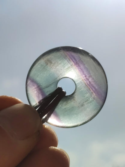 Rainbow Fluorite 30mm Donut - Gemstone Necklace for Women, Men, and Children - Hippie, Goa, Boho, Ethnic, Nature, Protection Symbol Pendant, Healing Stone, Energy Gift