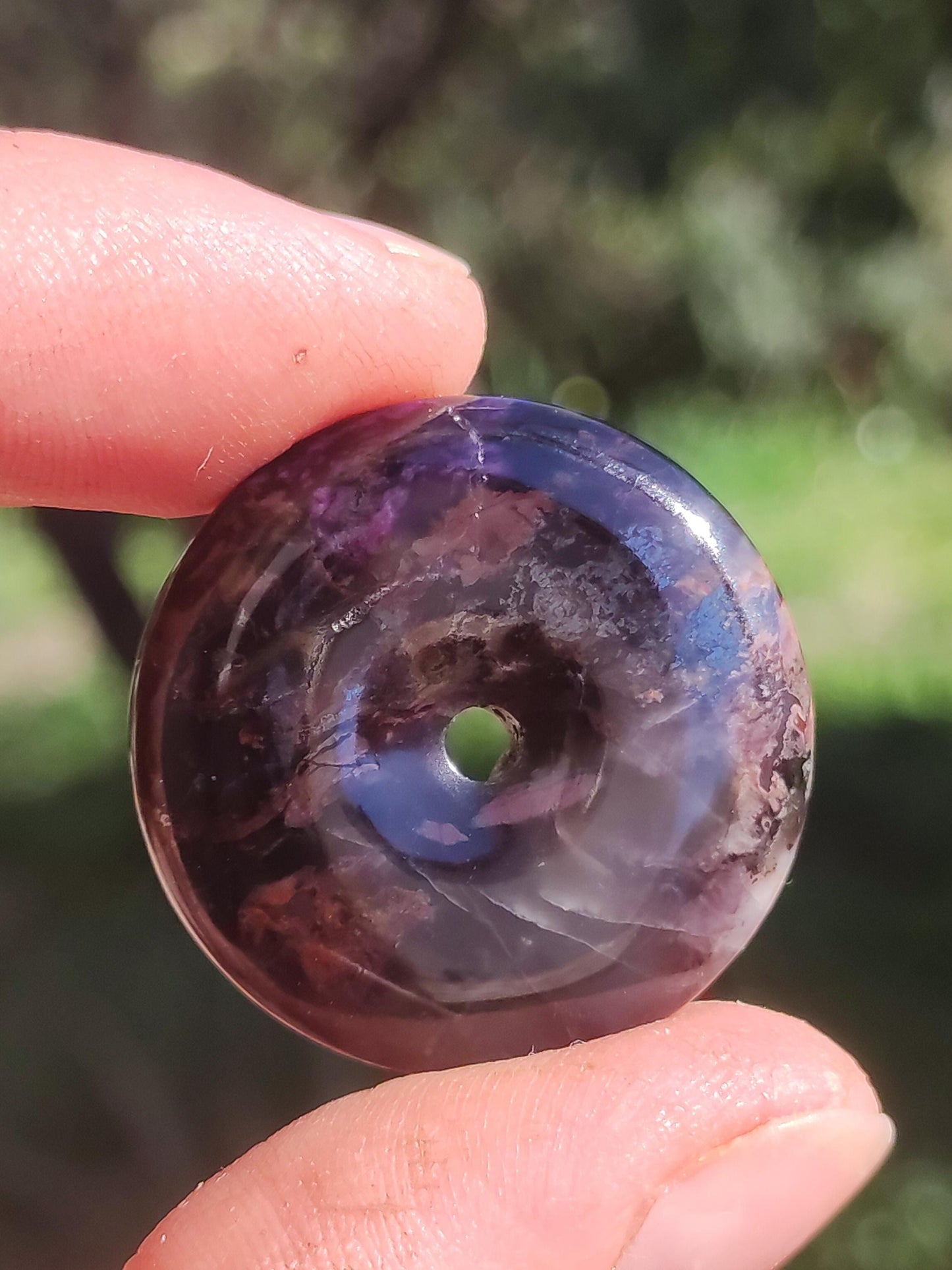 Sugilite &amp; Richterite Bustamite Protection Donut Gemstone Crystal Healing Stone Rarity Rare Collector Sugilite red blue purple pendant round gift