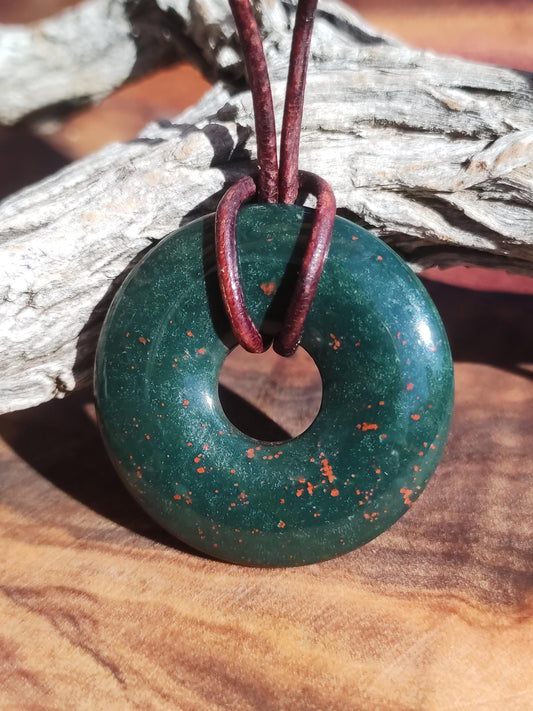 Heliotrop - Donut 30mm Edelstein Kette rund Heilstein Schutzsymbol Mann Frau Kind Glück HIPPIE GOA Boho Tibet Ethno Natur Rarität Geschenk