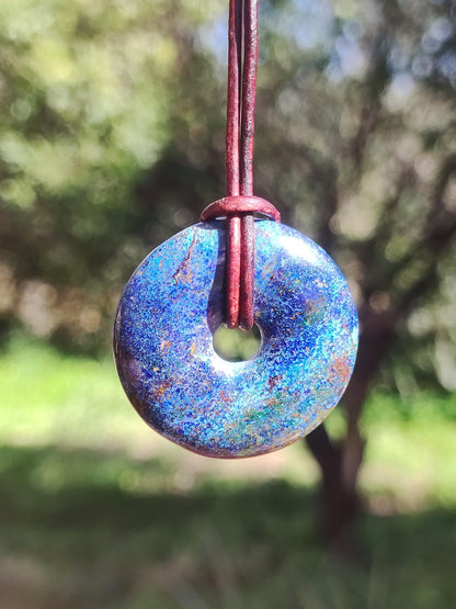 Azurite - malachite - chrysocolle bleu vert ~ collier pierres précieuses HIPPIE GOA Boho Tibet Ethno Nature Donut symbole protecteur pierre de guérison collectionneur homme femme