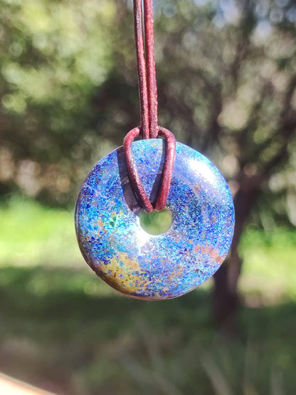 Azurite - malachite - chrysocolle bleu vert ~ collier pierres précieuses HIPPIE GOA Boho Tibet Ethno Nature Donut symbole protecteur pierre de guérison collectionneur homme femme