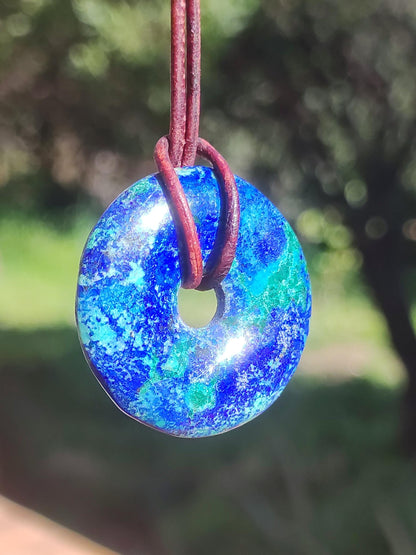 Azurite - malachite - chrysocolle bleu vert ~ collier pierres précieuses HIPPIE GOA Boho Tibet Ethno Nature Donut symbole protecteur pierre de guérison collectionneur homme femme