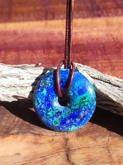 Azurite - malachite - chrysocolle bleu vert ~ collier pierres précieuses HIPPIE GOA Boho Tibet Ethno Nature Donut symbole protecteur pierre de guérison collectionneur homme femme
