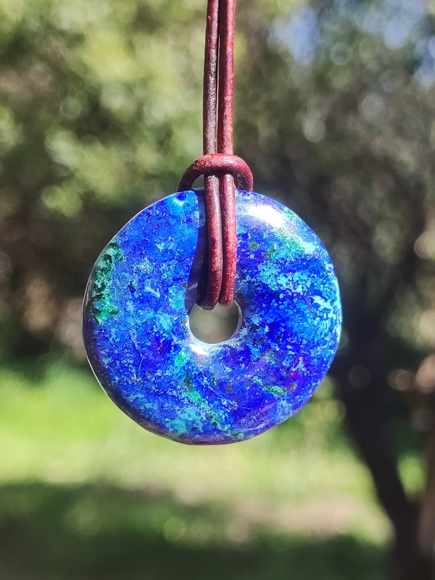 Azurite - malachite - chrysocolle bleu vert ~ collier pierres précieuses HIPPIE GOA Boho Tibet Ethno Nature Donut symbole protecteur pierre de guérison collectionneur homme femme