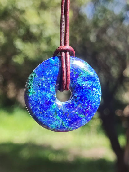 Azurite - malachite - chrysocolle bleu vert ~ collier pierres précieuses HIPPIE GOA Boho Tibet Ethno Nature Donut symbole protecteur pierre de guérison collectionneur homme femme