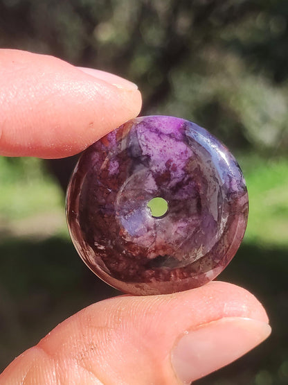 Sugilite protection donut gemstone crystal healing stone rarity rare collector sugilite purple pendant round gift man woman he her friend violet
