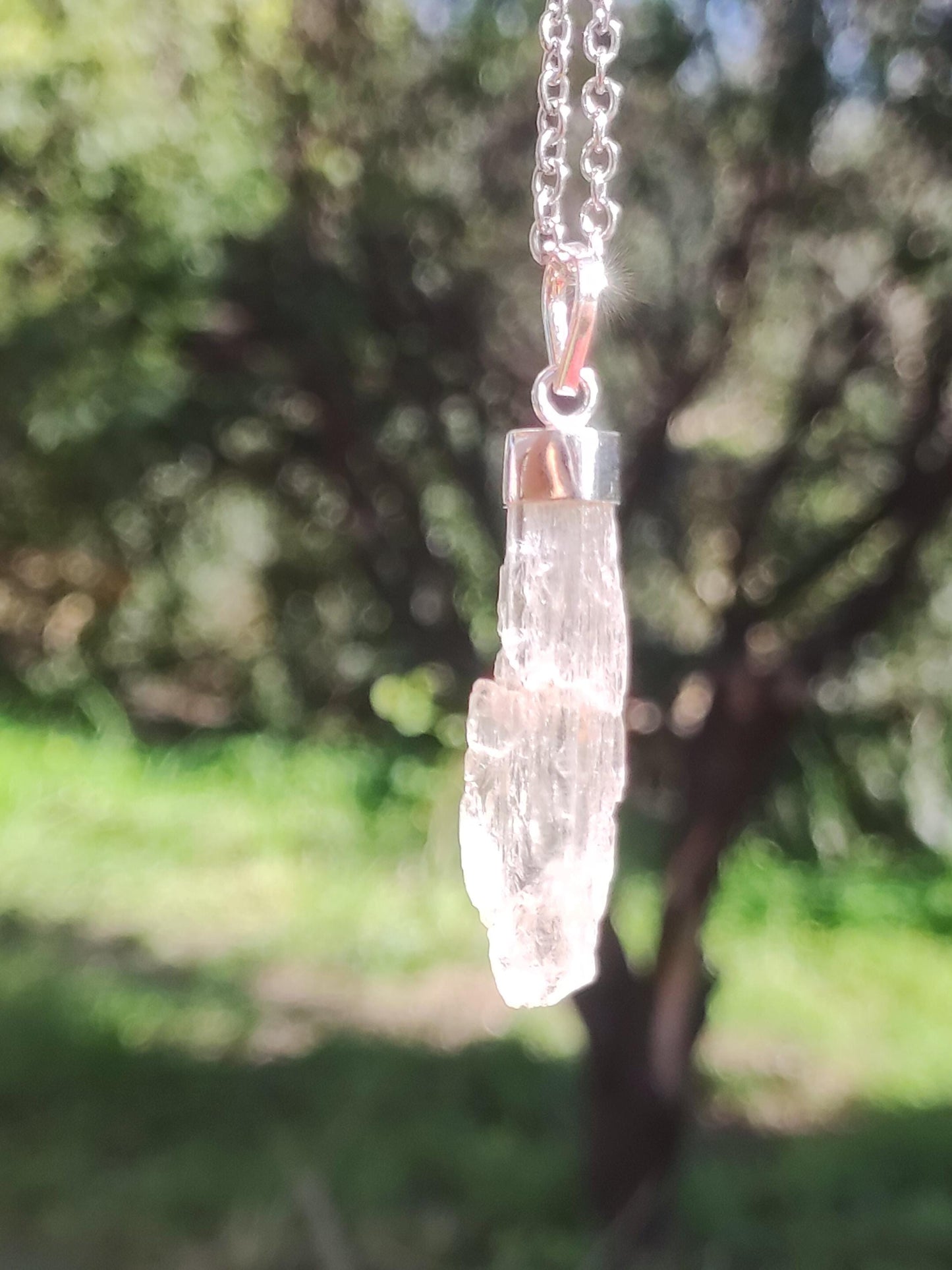 Hiddenite AAA *Rarité* ~ Argent sterling 925 ~ Collier de pierres précieuses ~HIPPIE ~GOA ~Boho ~Ethno ~Nature ~Pierre de guérison