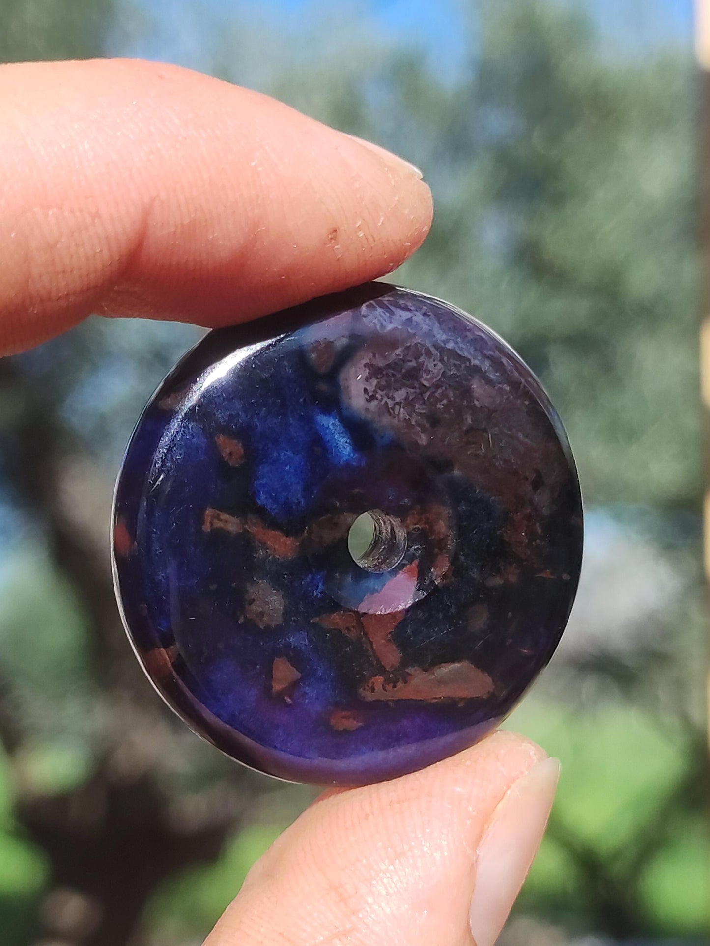 Sugilite &amp; Richterite Bustamite Protection Donut Gemstone Crystal Healing Stone Rarity Rare Collector Sugilite red blue purple pendant round gift