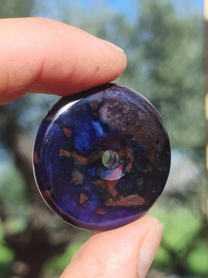 Sugilite &amp; Richterite Bustamite Protection Donut Gemstone Crystal Healing Stone Rarity Rare Collector Sugilite red blue purple pendant round gift