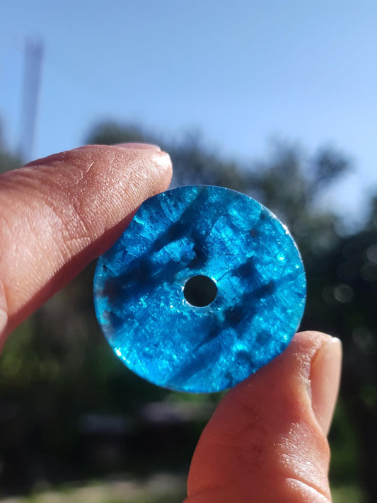 Apatit AAA ~ Donut 30mm ~ Edelstein Kette blau Natur Rarität Schutzsymbol Heilstein Kristall HIPPIE Boho Ethno Mann Frau Geschenk Er Sie