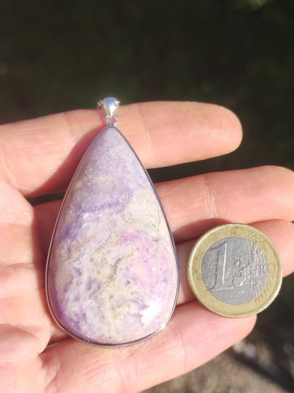 Collier XL en sugilite avec monture en argent 925, pierre précieuse lilas violet, pierre de guérison naturelle, rareté énergétique, homme/femme, cadeau élégant