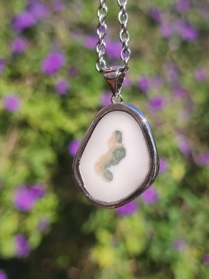 Collier en argent sterling 925 avec quartz mousse solaire, pierre précieuse naturelle blanche, protection, rareté, guérison, cristal, homme, femme, lui, elle, cadeau, ami, frère