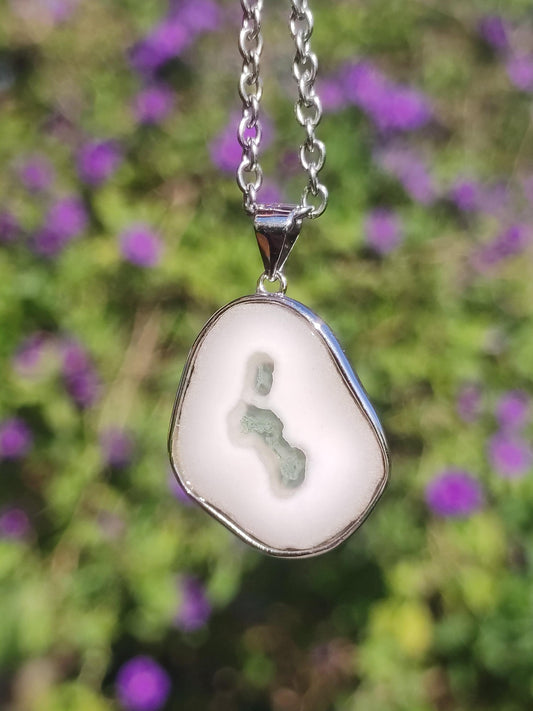 Solar Moos Quarz - 925 Sterling Silber Edelstein Kette Natur weiß Schutz Rarität Heilstein Kristall Mann Frau Er Sie Geschenk Freund Bruder