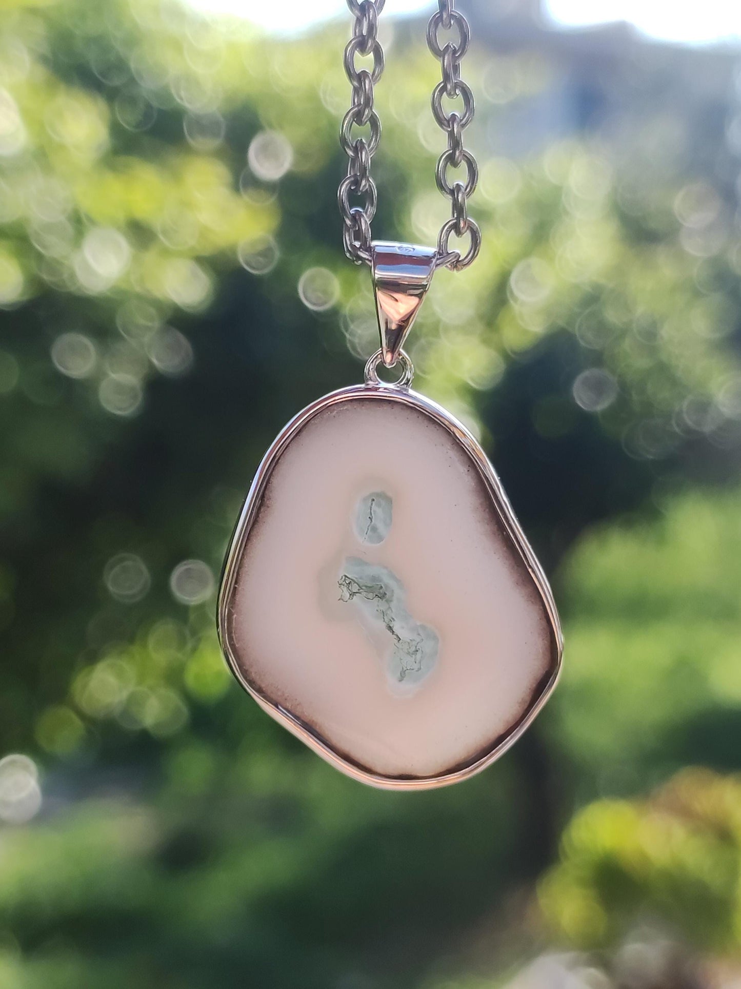 Collier en argent sterling 925 avec quartz mousse solaire, pierre précieuse naturelle blanche, protection, rareté, guérison, cristal, homme, femme, lui, elle, cadeau, ami, frère