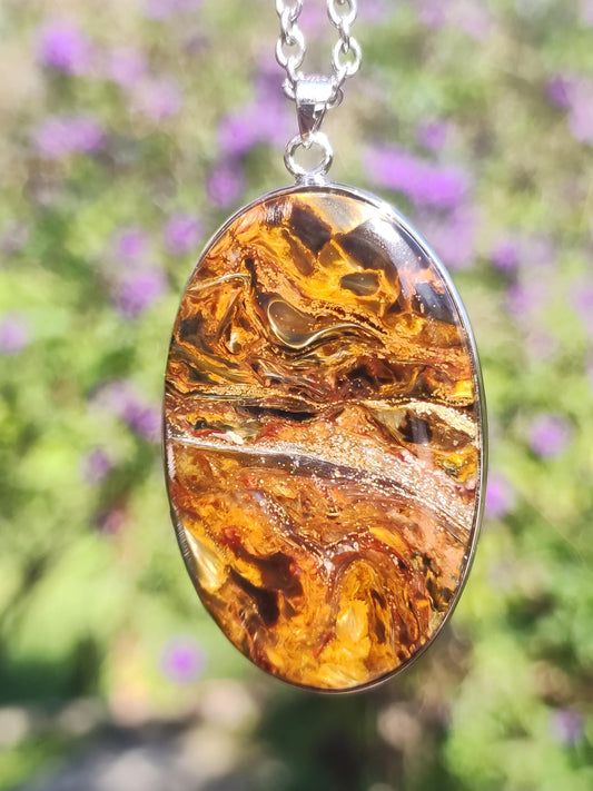 Pietersite gold - 925 Sterling Silber Edelstein Kette Natur Schutz Rarität Heilstein Kristall Mann Frau Er Sie Geschenk Schimmer Reflektion