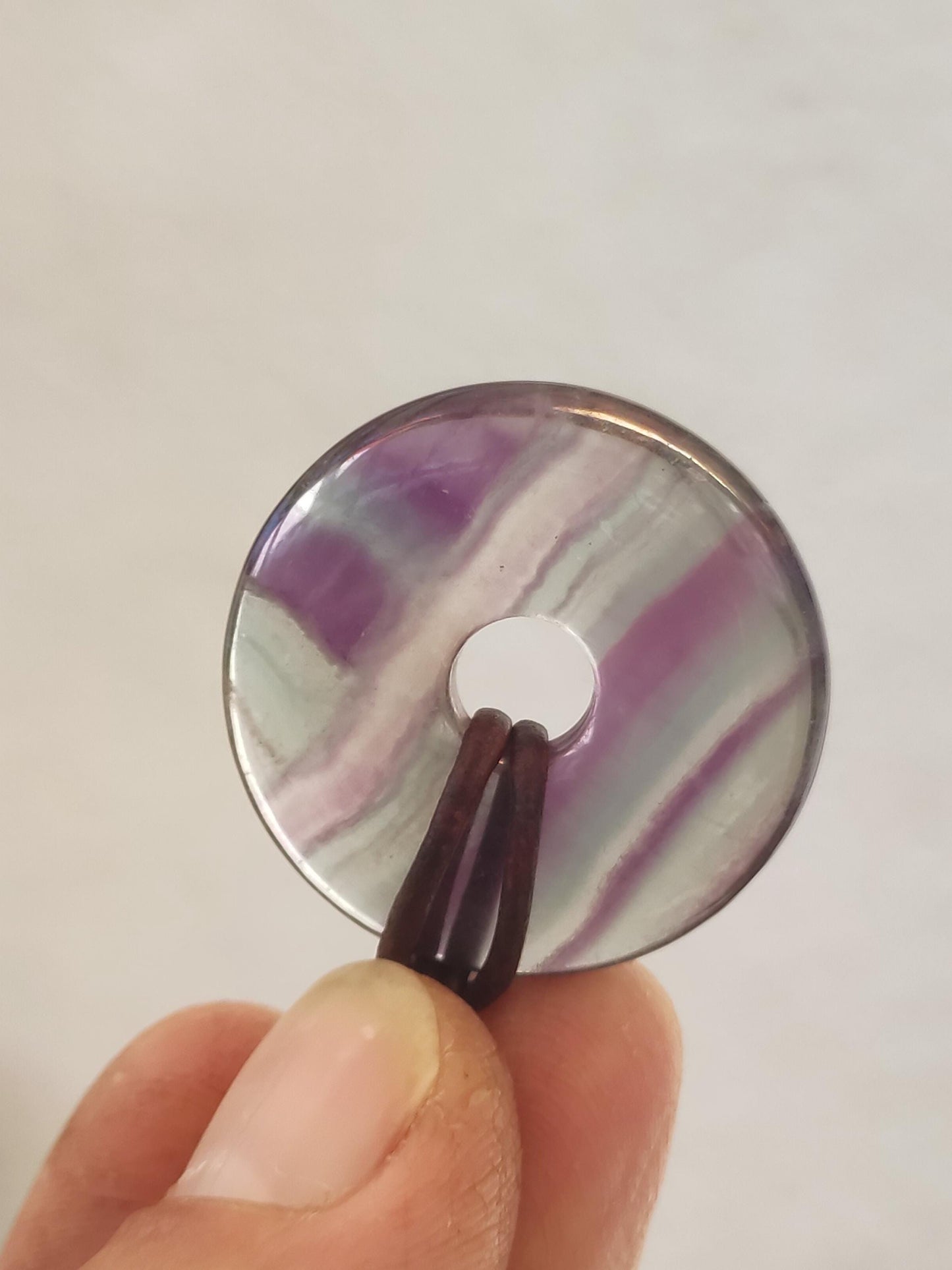 Rainbow Fluorite 30mm Donut - Gemstone Necklace for Women, Men, and Children - Hippie, Goa, Boho, Ethnic, Nature, Protection Symbol Pendant, Healing Stone, Energy Gift