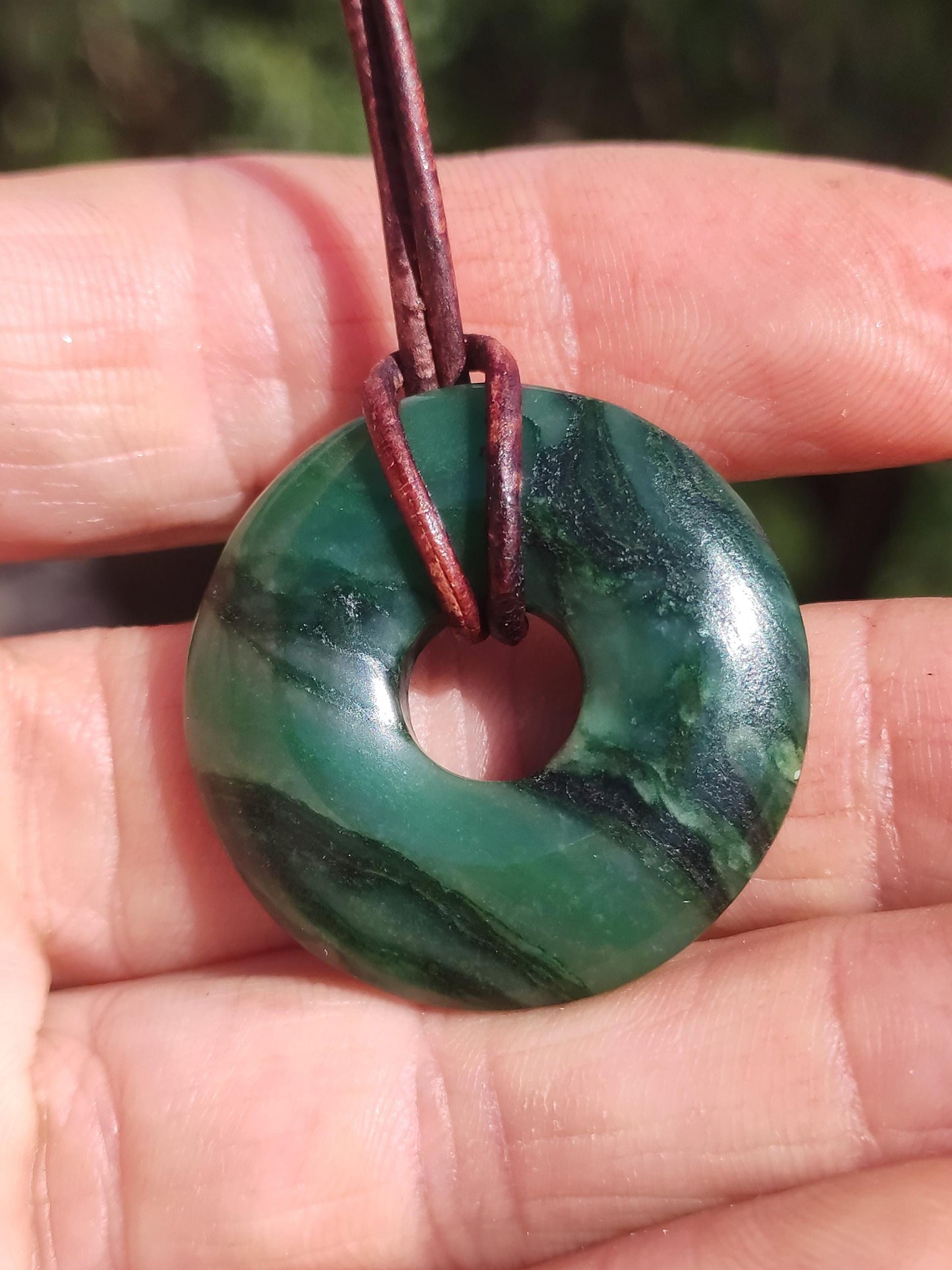 Africa Jade 30mm ~ Gemstone Donut Necklace Green Natural Goa HIPPIE Healing Stone Crystals Pendant Man Woman Child Gift He Her Brother Sister