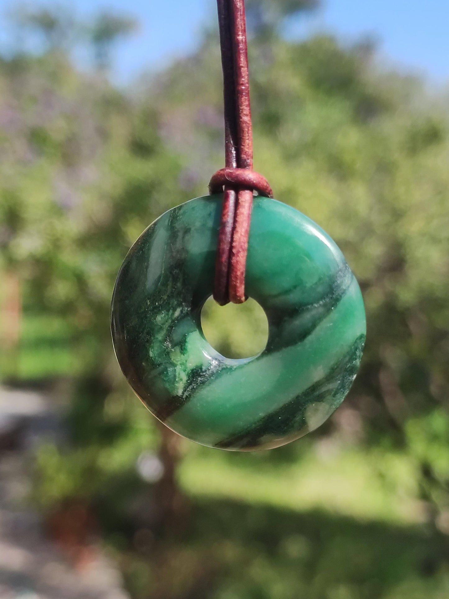 Africa Jade 30mm ~ Gemstone Donut Necklace Green Natural Goa HIPPIE Healing Stone Crystals Pendant Man Woman Child Gift He Her Brother Sister