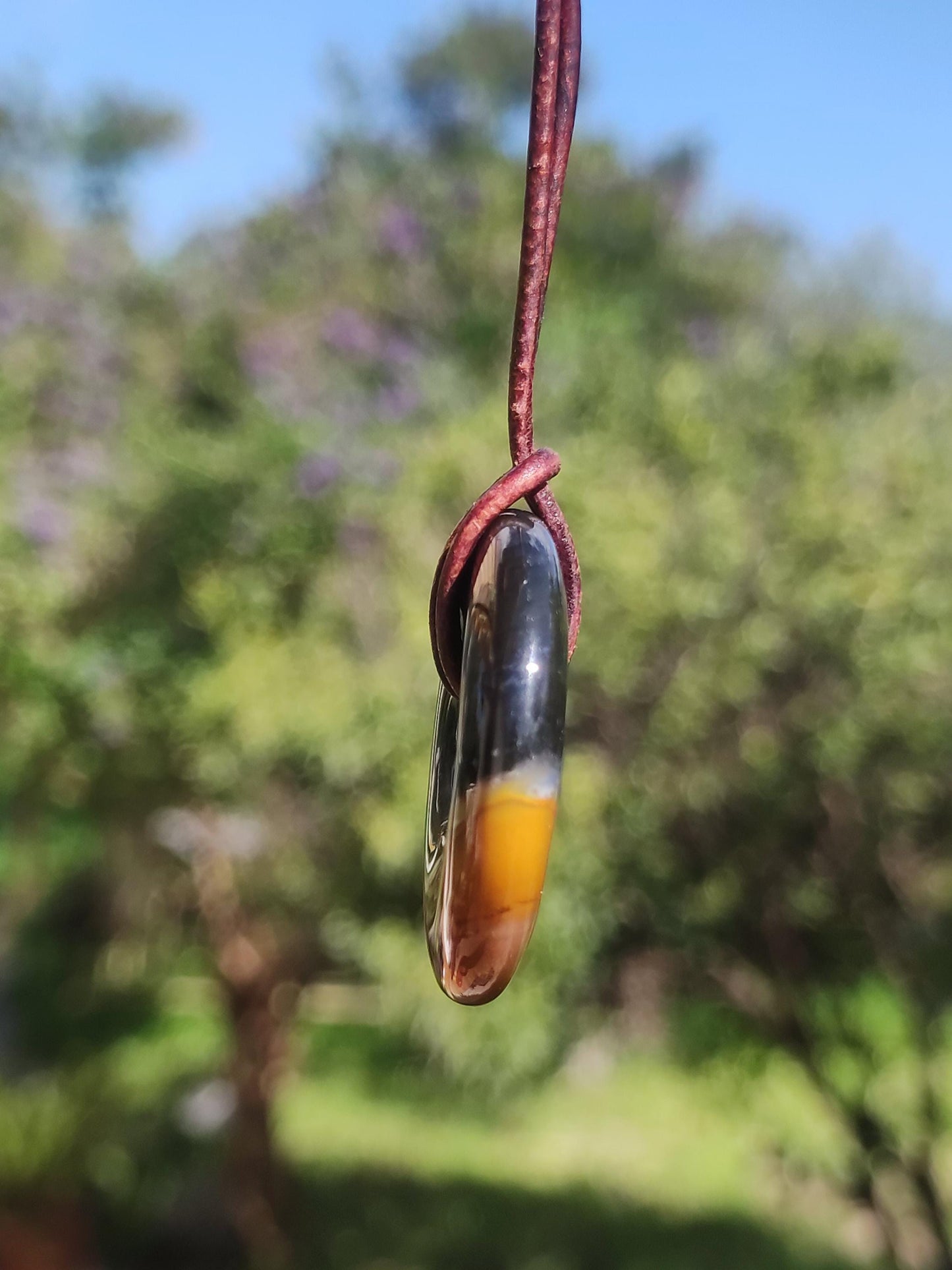 Collier donut en agate noire 30 mm - pierre précieuse homme femme père mère fille ami pierre de guérison bijoux porte-bonheur hippie nature rareté cadeau