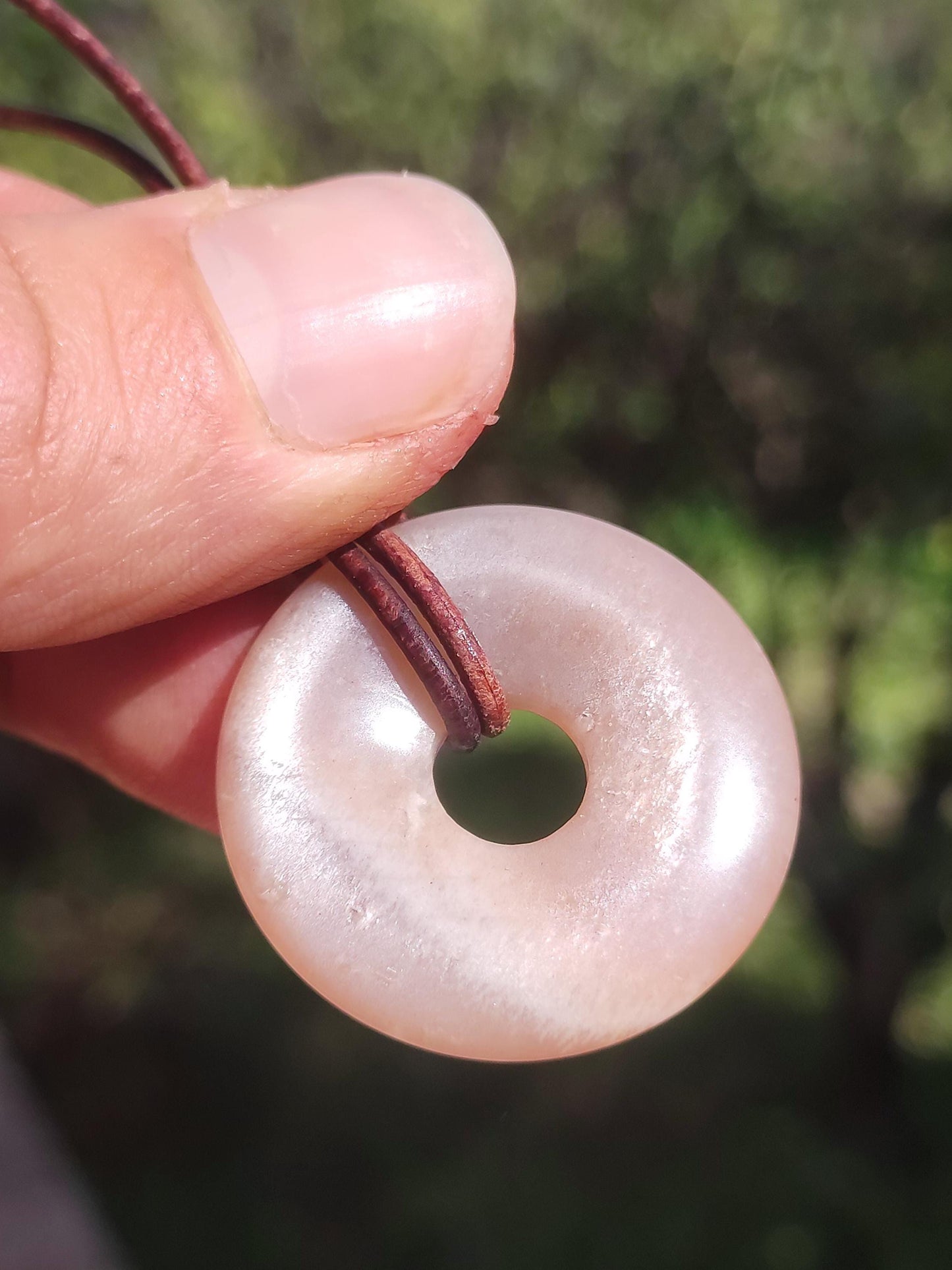 Moonstone A red - Donut gemstone necklace HIPPIE GOA Boho Ethno Nature Donut protective symbol healing stone collector unique man woman he her gift