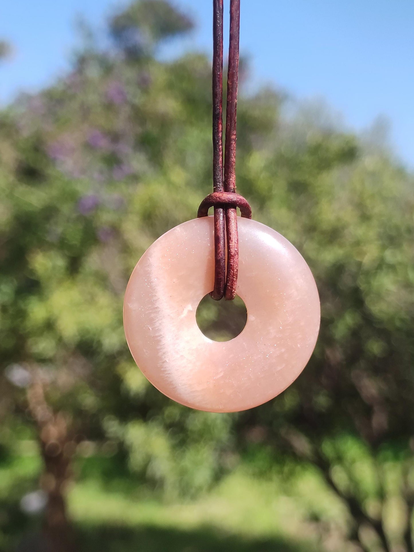 Moonstone A red - Donut gemstone necklace HIPPIE GOA Boho Ethno Nature Donut protective symbol healing stone collector unique man woman he her gift