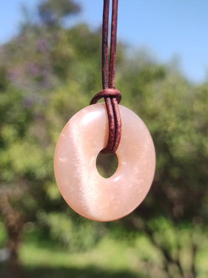 Moonstone A red - Donut gemstone necklace HIPPIE GOA Boho Ethno Nature Donut protective symbol healing stone collector unique man woman he her gift