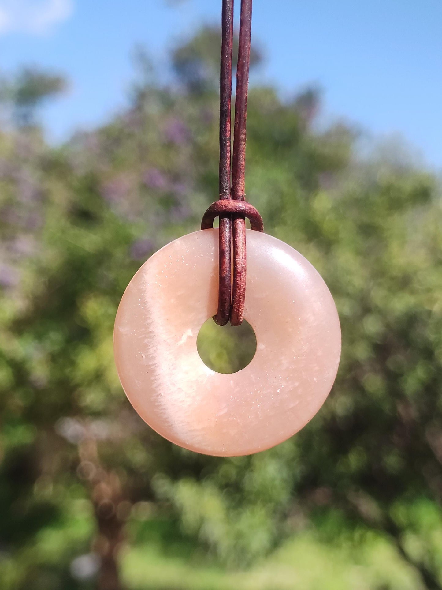 Moonstone A red - Donut gemstone necklace HIPPIE GOA Boho Ethno Nature Donut protective symbol healing stone collector unique man woman he her gift